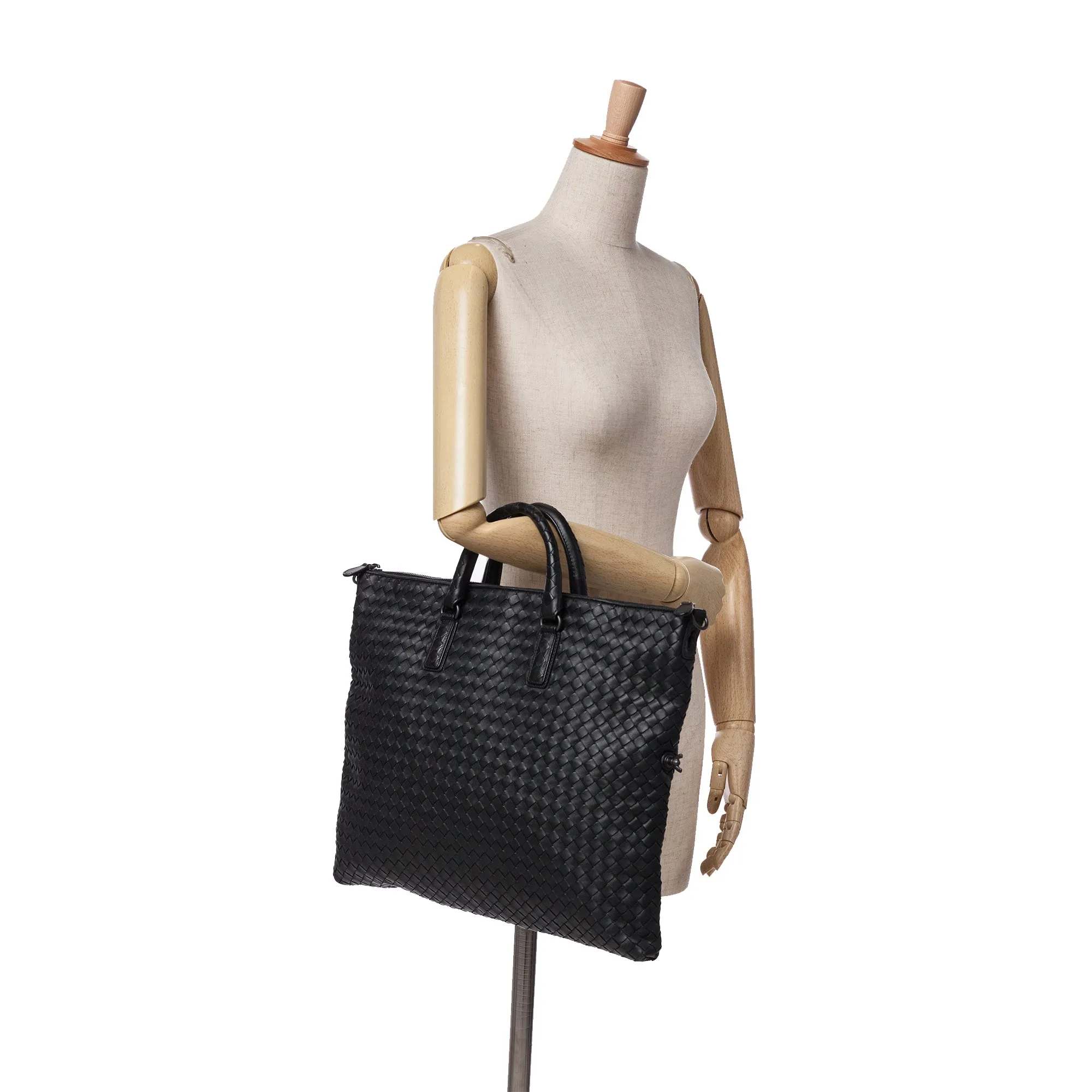 Black Bottega Veneta Medium Nappa Intrecciato Convertible Tote Satchel
