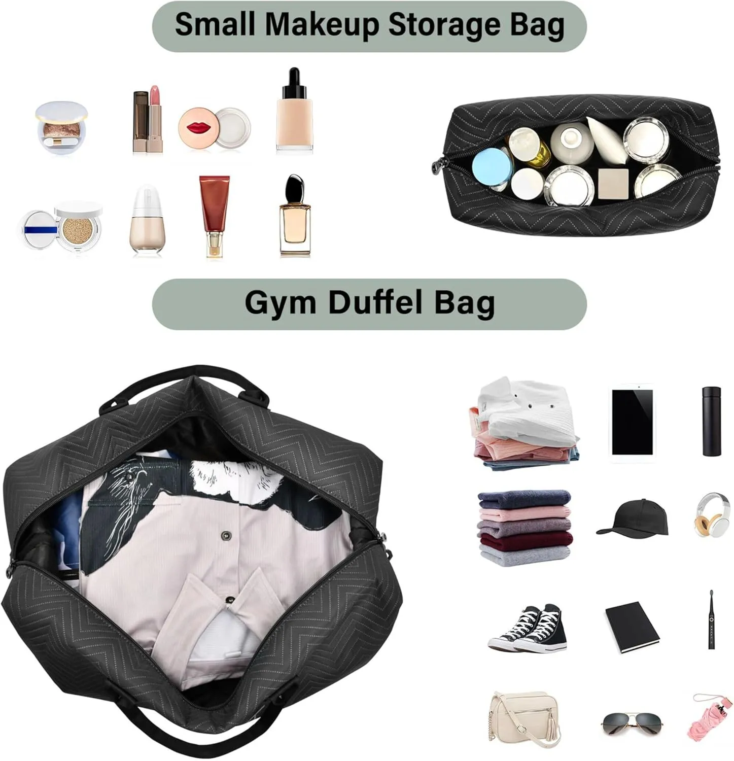 Black Custom Travel Duffel Bag with Toiletry Bag Personalized Weekender Bag for Travel Business Sports Large Gym Carry On Bag for Women & Men