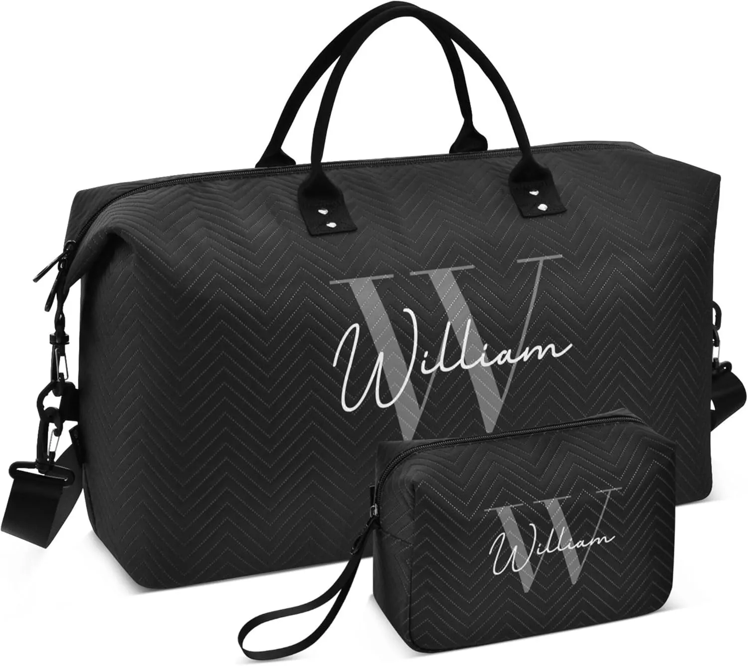 Black Custom Travel Duffel Bag with Toiletry Bag Personalized Weekender Bag for Travel Business Sports Large Gym Carry On Bag for Women & Men