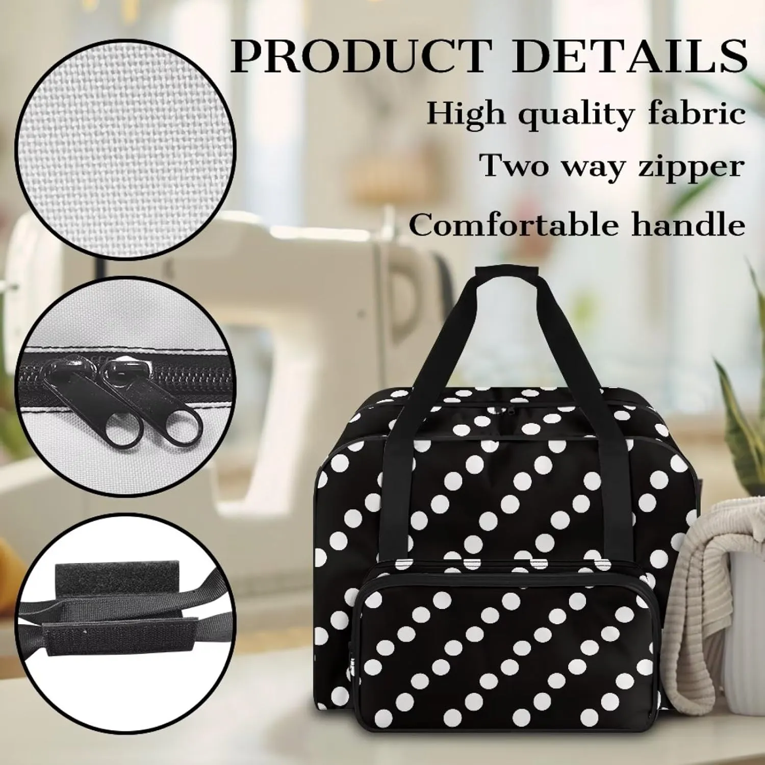 Black Dot Large Sewing Organizer Bag Crochet Carrying Case Knitting Bag Sewing Storage Bag for Sewing Supplies Sewing Accessories