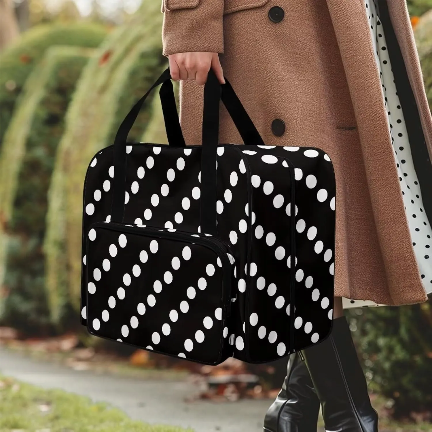Black Dot Large Sewing Organizer Bag Crochet Carrying Case Knitting Bag Sewing Storage Bag for Sewing Supplies Sewing Accessories