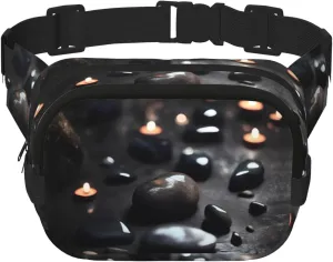 Black Mystery Heart Stone Printed Fashion Crossbody Bag, Hiking Waist Bag, Square Double Layer Travel and Fitness Shoulder Bag