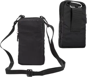 Black Shoulder Phone Bag, Cell Phone Belt Clip Pouch, 6.0" Ladies Men Travel Shoulder Messenger Crossbody Bag with Strap Zipper Waist Pocket Purse Wallet Belt Clip Holder with Carabiner Hook Handbag