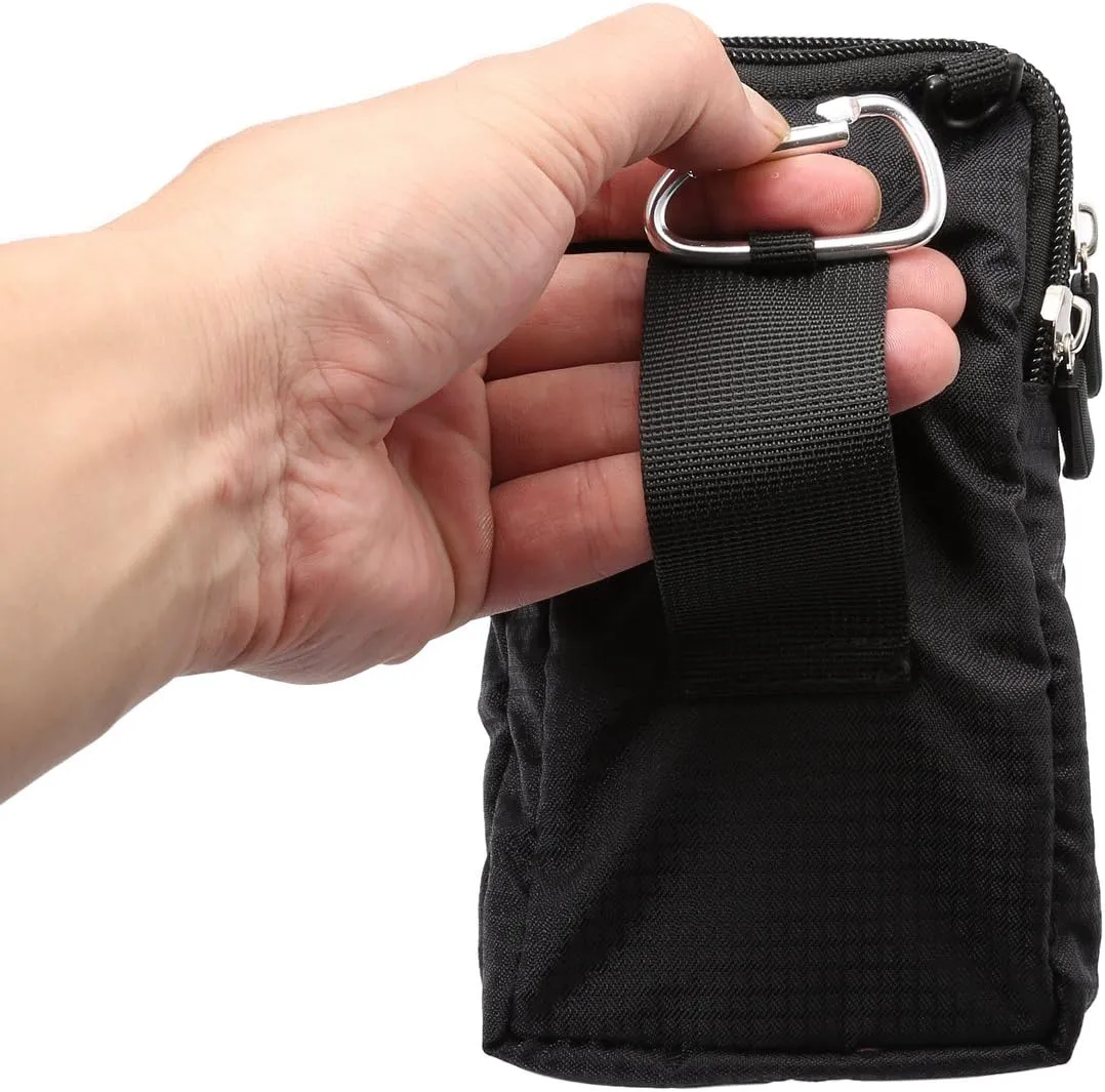Black Shoulder Phone Bag, Cell Phone Belt Clip Pouch, 6.0" Ladies Men Travel Shoulder Messenger Crossbody Bag with Strap Zipper Waist Pocket Purse Wallet Belt Clip Holder with Carabiner Hook Handbag