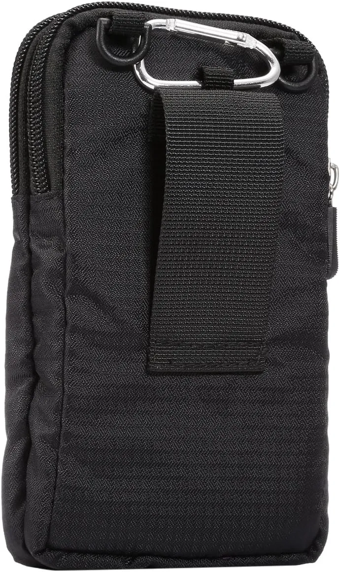 Black Shoulder Phone Bag, Cell Phone Belt Clip Pouch, 6.0" Ladies Men Travel Shoulder Messenger Crossbody Bag with Strap Zipper Waist Pocket Purse Wallet Belt Clip Holder with Carabiner Hook Handbag