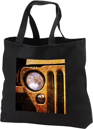Black Tote Bag JUMBO 20w x 15h x 5d - Headlight and a radiator of an old off road vehicle Alexis Photography - Transport Road