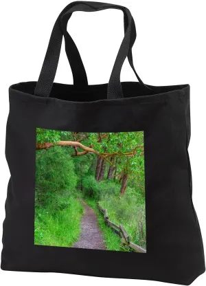 Black Tote Bag JUMBO 20w x 15h x 5d - Washington, San Juan Island, Bell Point Trail through madrone trees. Roads