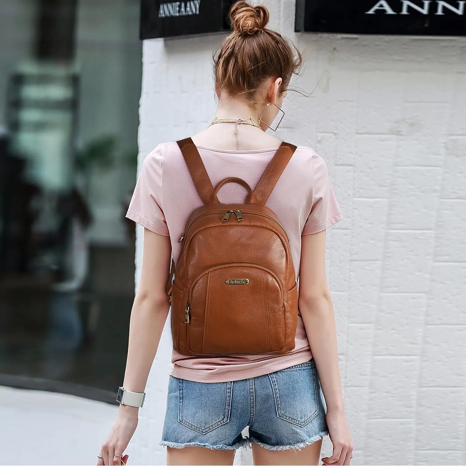 Blofinche Genuine Leather Backpack Purse for Women with Shoulder Strap Medium Convertible Daypack Handbag Lady Work Casual