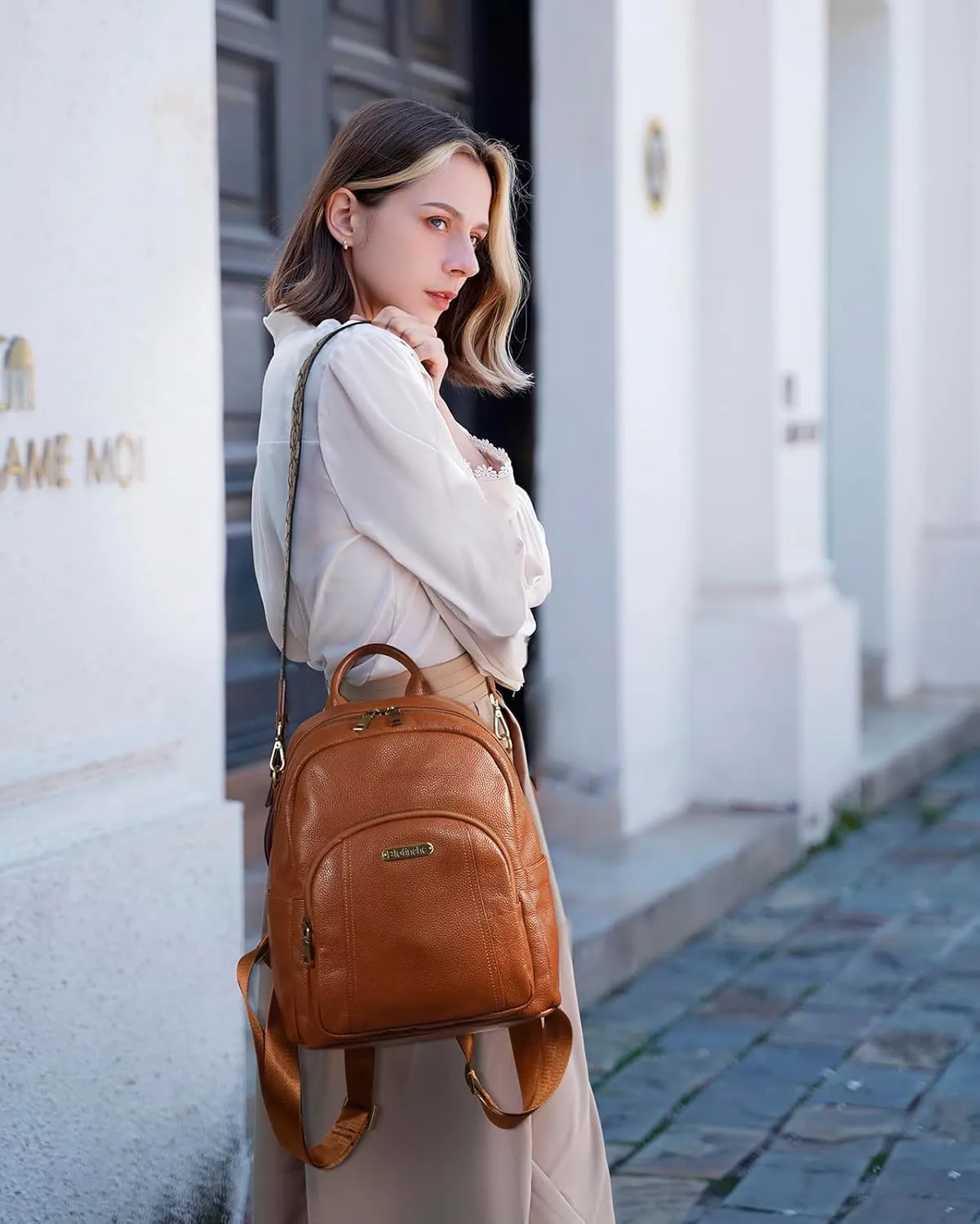 Blofinche Genuine Leather Backpack Purse for Women with Shoulder Strap Medium Convertible Daypack Handbag Lady Work Casual