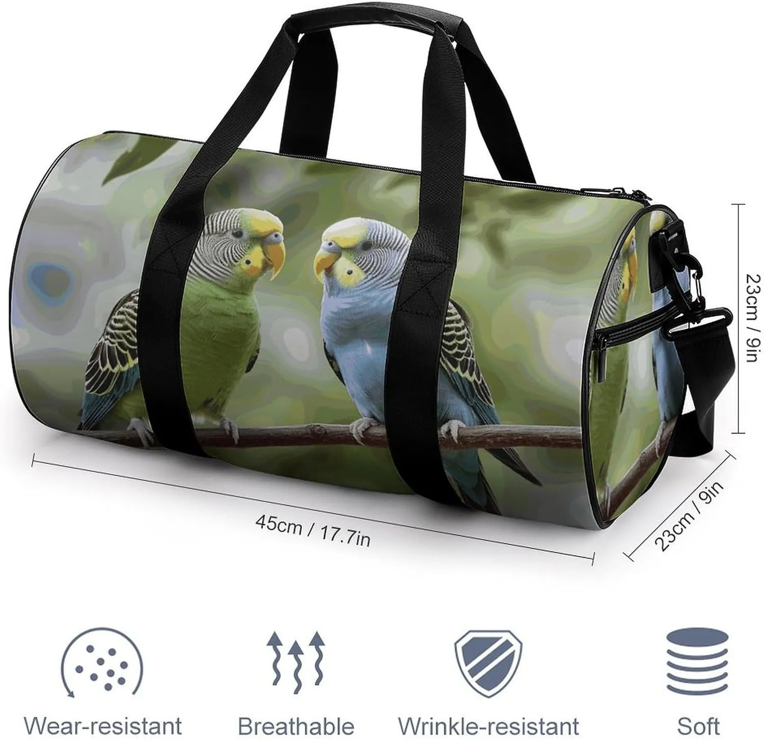 Blue And Green Parakeets Gym Bag Small Travel Duffle Bag with Compartment Carry On Weekender Bag for Women Men