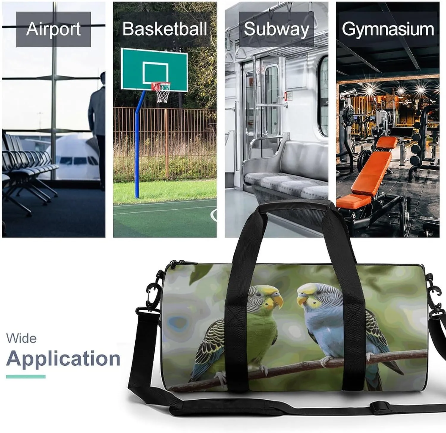 Blue And Green Parakeets Gym Bag Small Travel Duffle Bag with Compartment Carry On Weekender Bag for Women Men
