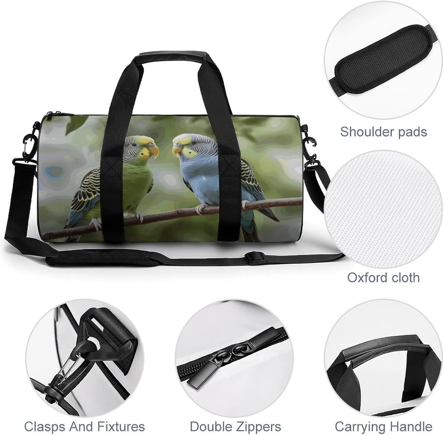 Blue And Green Parakeets Gym Bag Small Travel Duffle Bag with Compartment Carry On Weekender Bag for Women Men