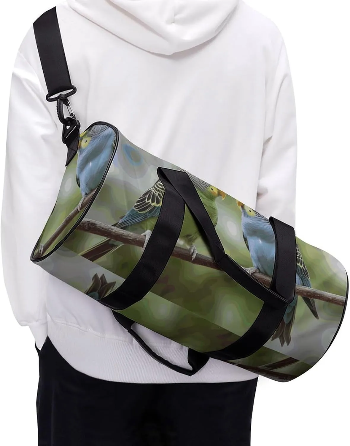 Blue And Green Parakeets Gym Bag Small Travel Duffle Bag with Compartment Carry On Weekender Bag for Women Men