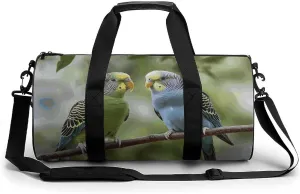 Blue And Green Parakeets Gym Bag Small Travel Duffle Bag with Compartment Carry On Weekender Bag for Women Men