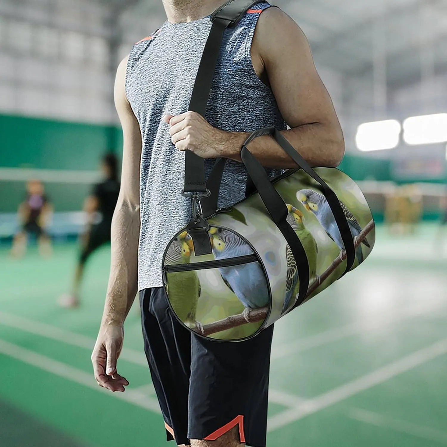 Blue And Green Parakeets Gym Bag Small Travel Duffle Bag with Compartment Carry On Weekender Bag for Women Men
