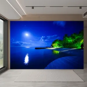 Blue Ocean Wall Mural, Beach Night View Wallpaper Decoration, Wall Stickers Decoration for Kids Room Bedroom Living Room Study Background Wall 79""W x 55""H