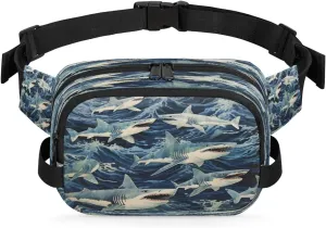 Blue Shark Men's and Women's Waist Pack Crossbody Ocean Sharks Waist Pack Running Strap, Adjustable Shoulder Strap - For Hiking and Running Exercise Fitness