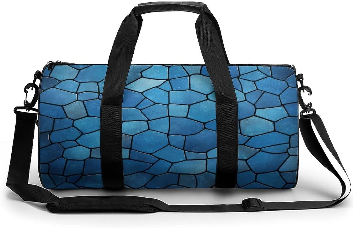 Blue Tile Pattern Gym Bag Small Travel Duffle Bag with Compartment Carry On Weekender Bag for Women Men