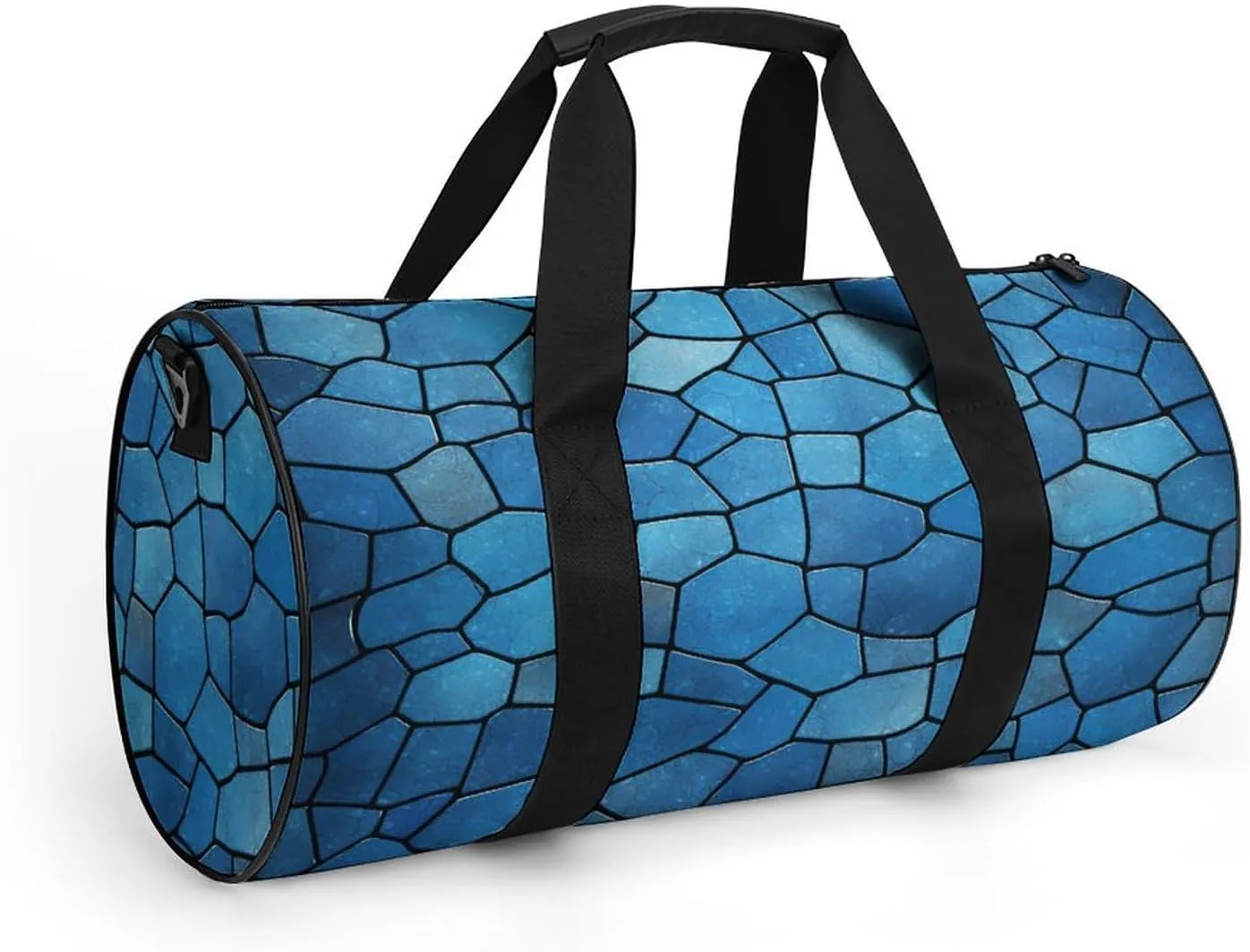 Blue Tile Pattern Gym Bag Small Travel Duffle Bag with Compartment Carry On Weekender Bag for Women Men