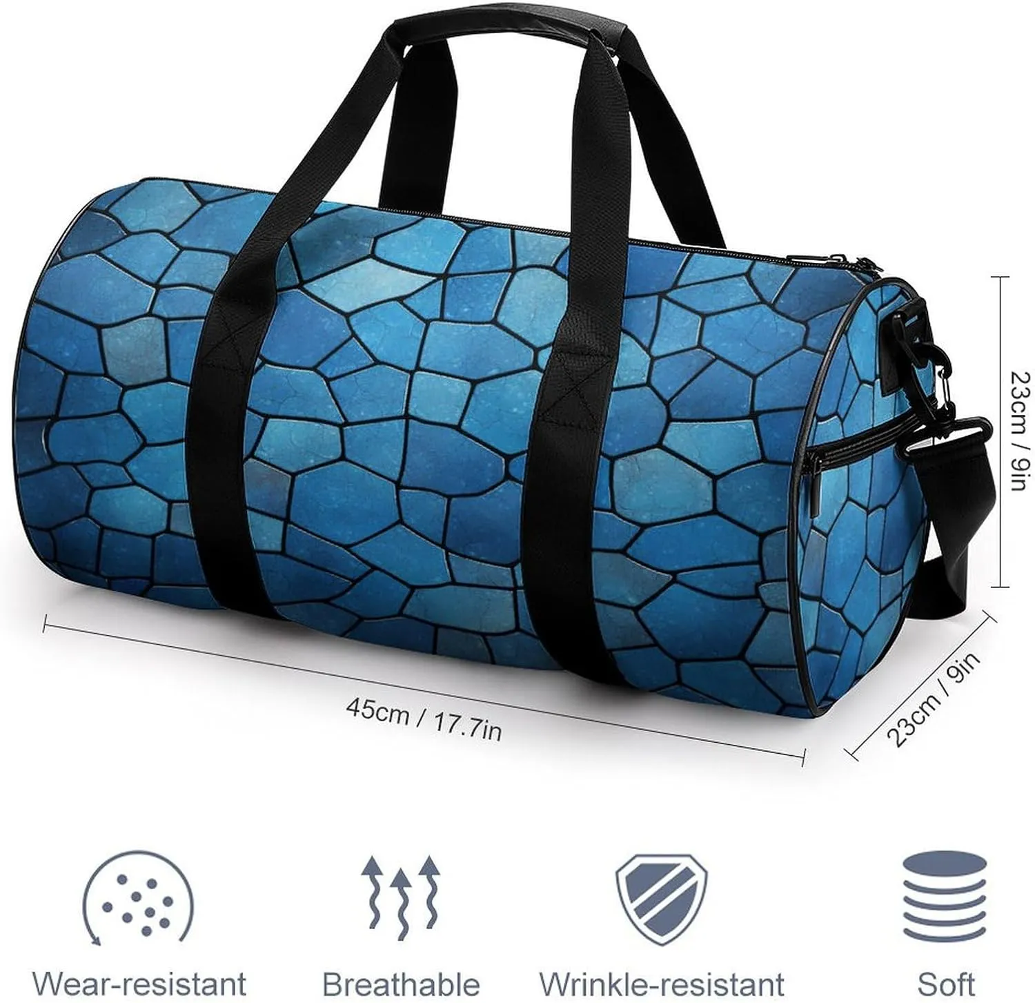 Blue Tile Pattern Gym Bag Small Travel Duffle Bag with Compartment Carry On Weekender Bag for Women Men