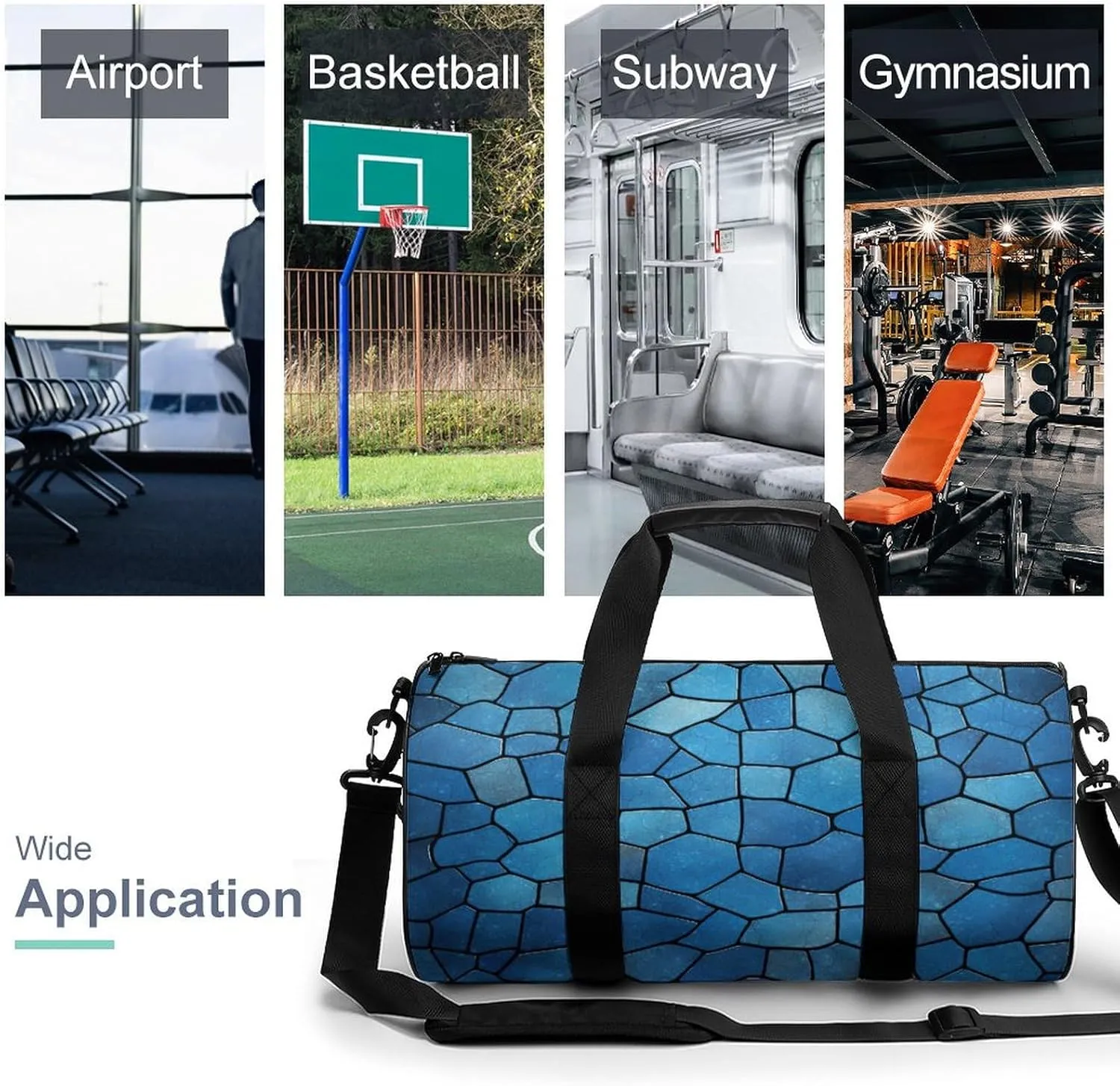 Blue Tile Pattern Gym Bag Small Travel Duffle Bag with Compartment Carry On Weekender Bag for Women Men