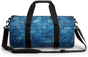 Blue Tile Pattern Gym Bag Small Travel Duffle Bag with Compartment Carry On Weekender Bag for Women Men