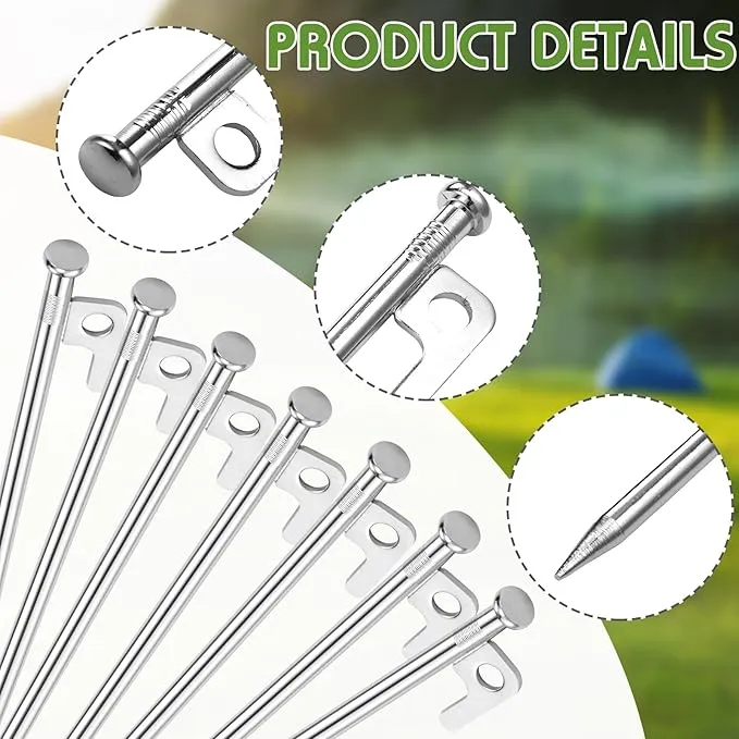 Blulu 24 Pcs 8/12/16 Inch Tent Stakes Heavy Duty Steel Metal Tent Pegs Unbreakable and Inflexible Metal Stakes Tent Spikes for Camping, Yard Decoration, Picnic, Tarp(Silver, 12 Inch)