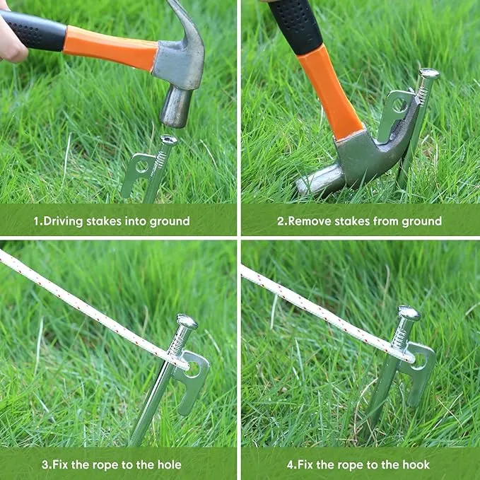 Blulu 24 Pcs 8/12/16 Inch Tent Stakes Heavy Duty Steel Metal Tent Pegs Unbreakable and Inflexible Metal Stakes Tent Spikes for Camping, Yard Decoration, Picnic, Tarp(Silver, 12 Inch)