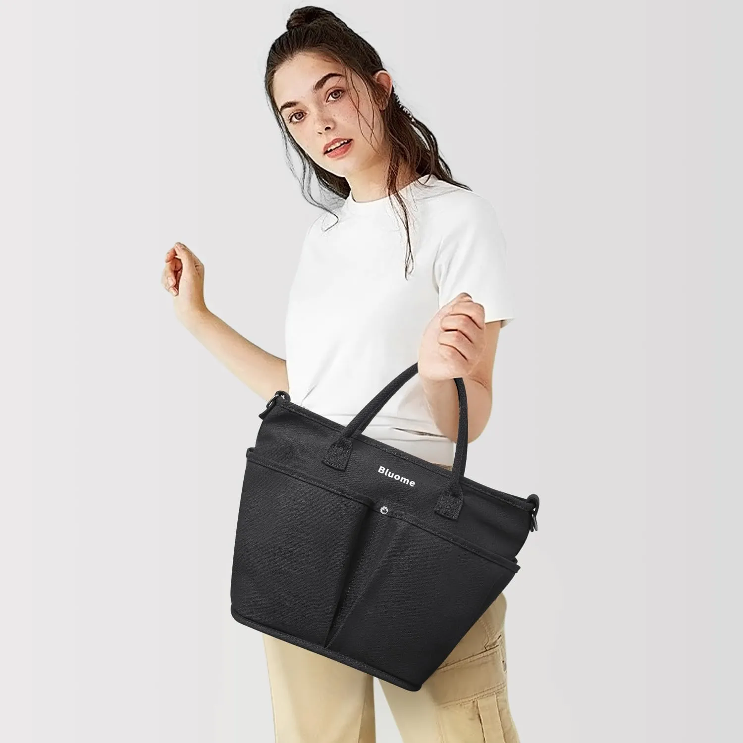 Bluome Tote Bag for Women Canvas Tote Bag With Zipper College Gym Tote Medium Travel Work Bags Hobo Handbag Crossbody