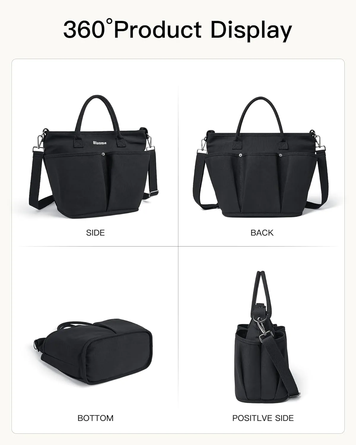 Bluome Tote Bag for Women Canvas Tote Bag With Zipper College Gym Tote Medium Travel Work Bags Hobo Handbag Crossbody