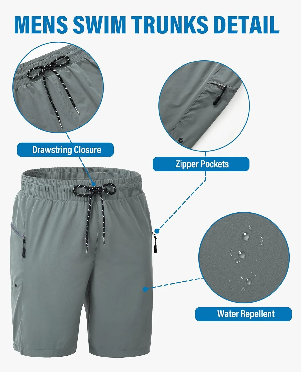 Board Shorts Mens Quick Dry Swim Trunks 9 Inch Men's Zipper Pockets Long Bathing Suit for Men Swimwear Surf No Liner
