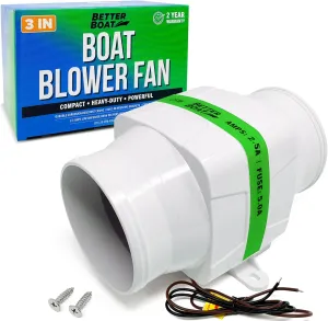 Boat Blower Fan Inline 12V, High CFM Marine Engine Ventilation, 4 Inch or 3 Inch Duct Fan for Galley, Head and Bilge