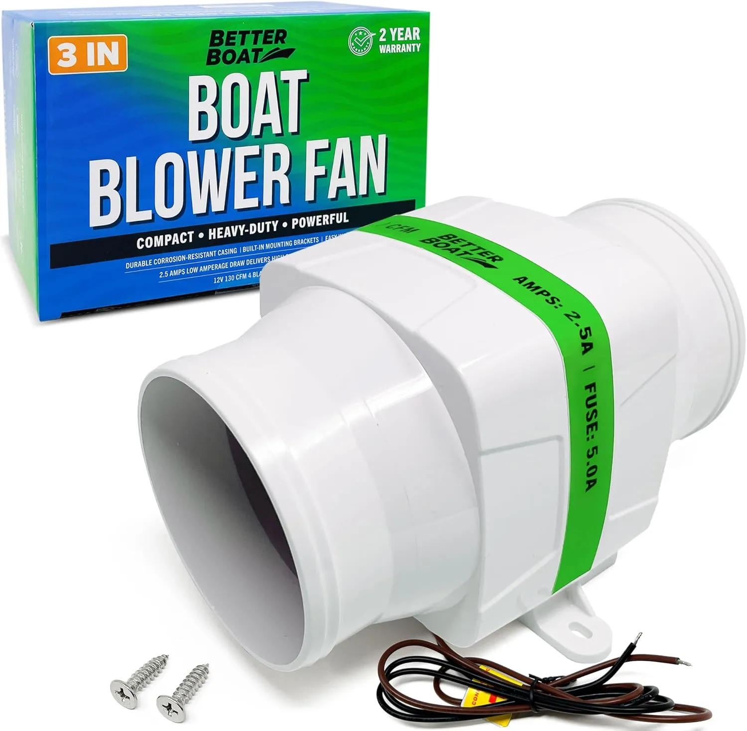Boat Blower Fan Inline 12V, High CFM Marine Engine Ventilation, 4 Inch or 3 Inch Duct Fan for Galley, Head and Bilge