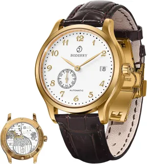 BODERRY Mens Micro-Rotor Automatic Dress Watches Waterproof Stainless Steel Mechanical Business Wrist Watch for Men,Sapphire Men's Luxury Wristwatch
