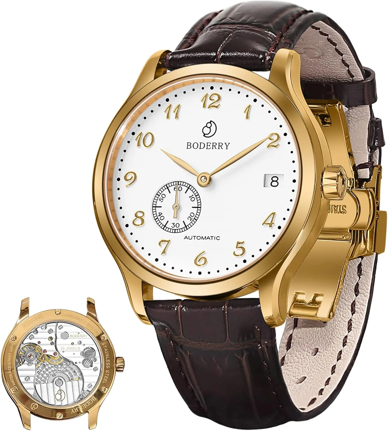 BODERRY Mens Micro-Rotor Automatic Dress Watches Waterproof Stainless Steel Mechanical Business Wrist Watch for Men,Sapphire Men's Luxury Wristwatch