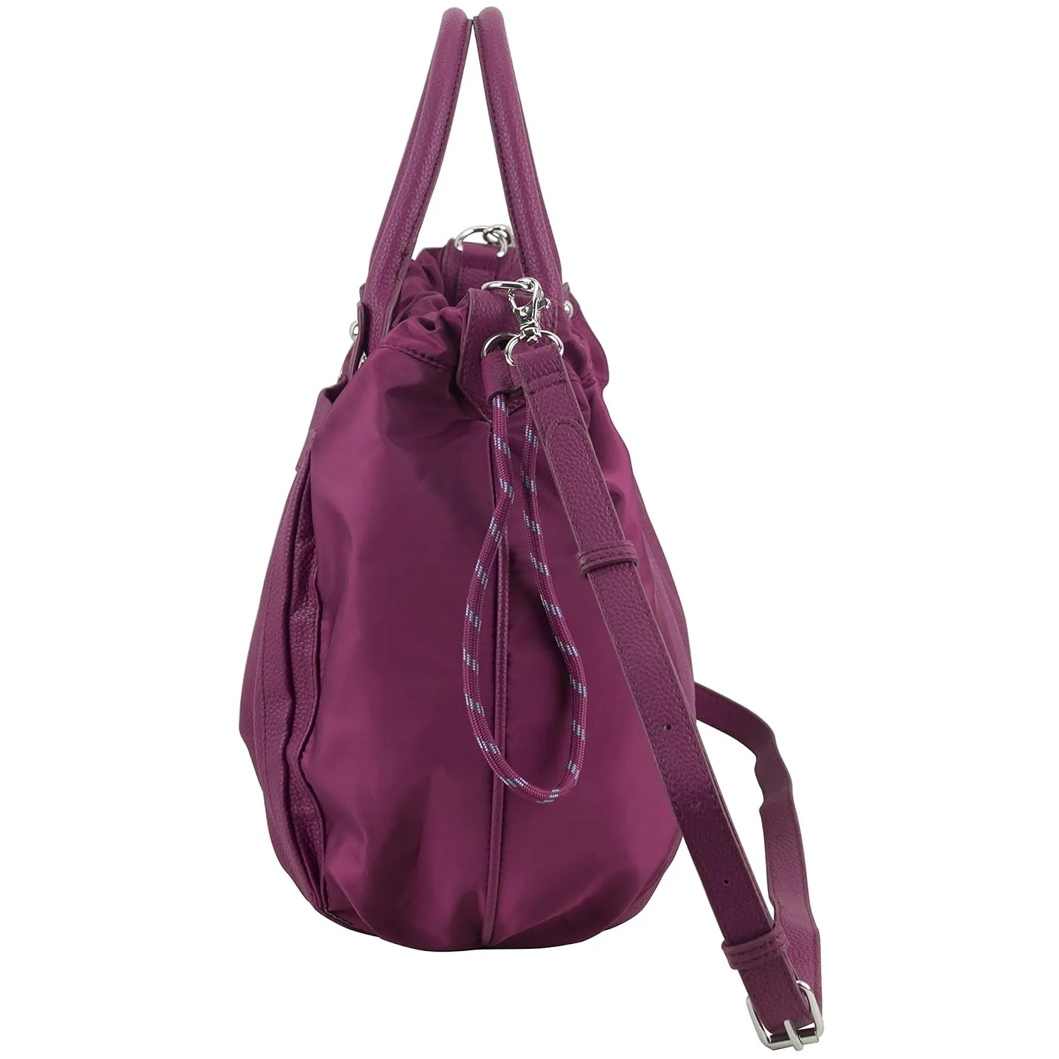 BODHI Rouchette Satchel Drawstring Shoulder Purse Messenger Bag, Burgundy