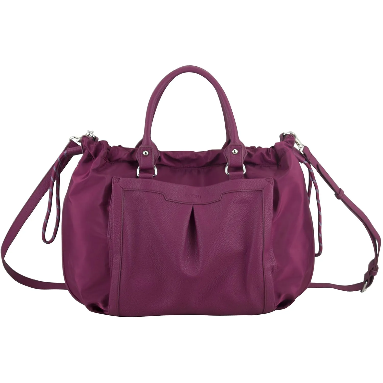 BODHI Rouchette Satchel Drawstring Shoulder Purse Messenger Bag, Burgundy