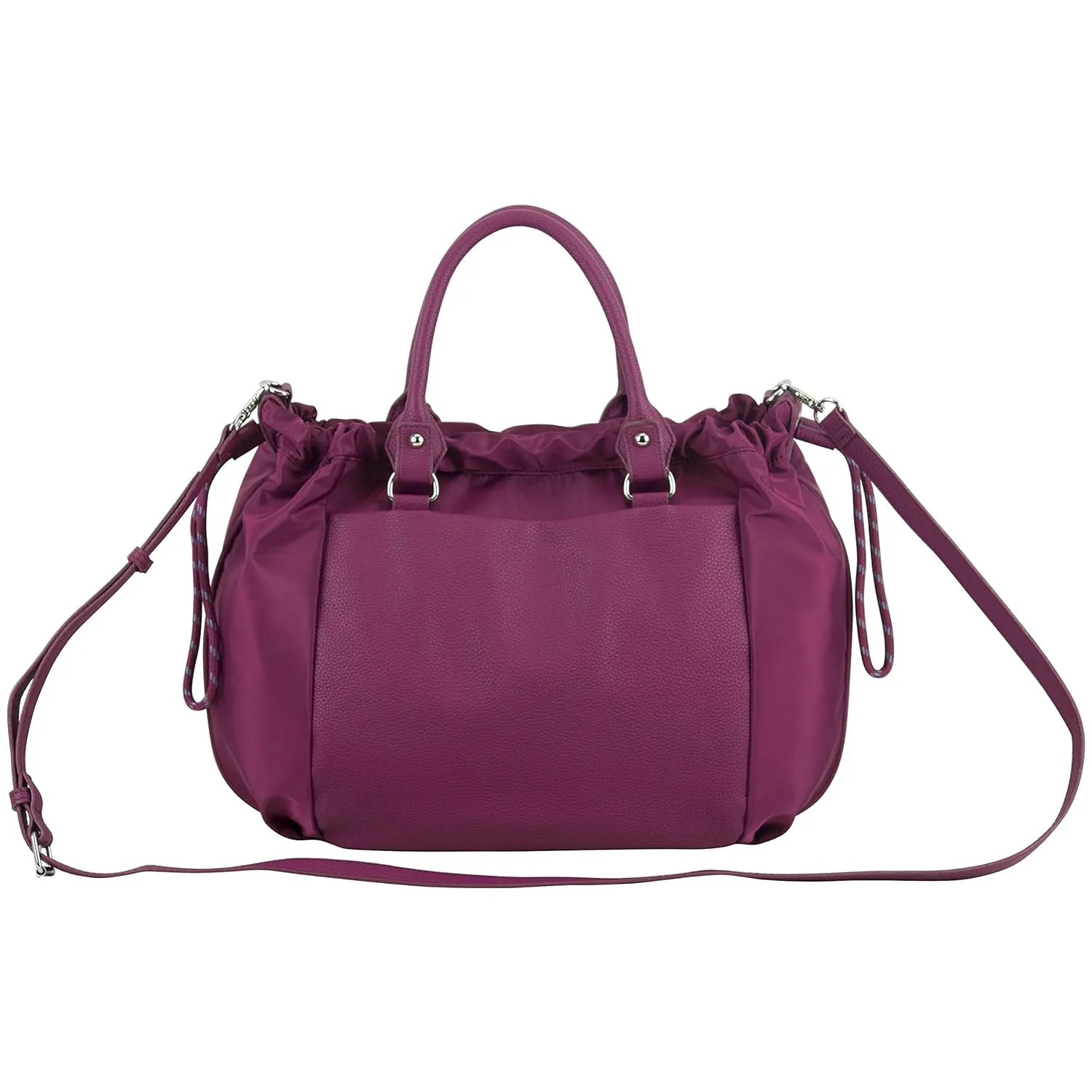 BODHI Rouchette Satchel Drawstring Shoulder Purse Messenger Bag, Burgundy