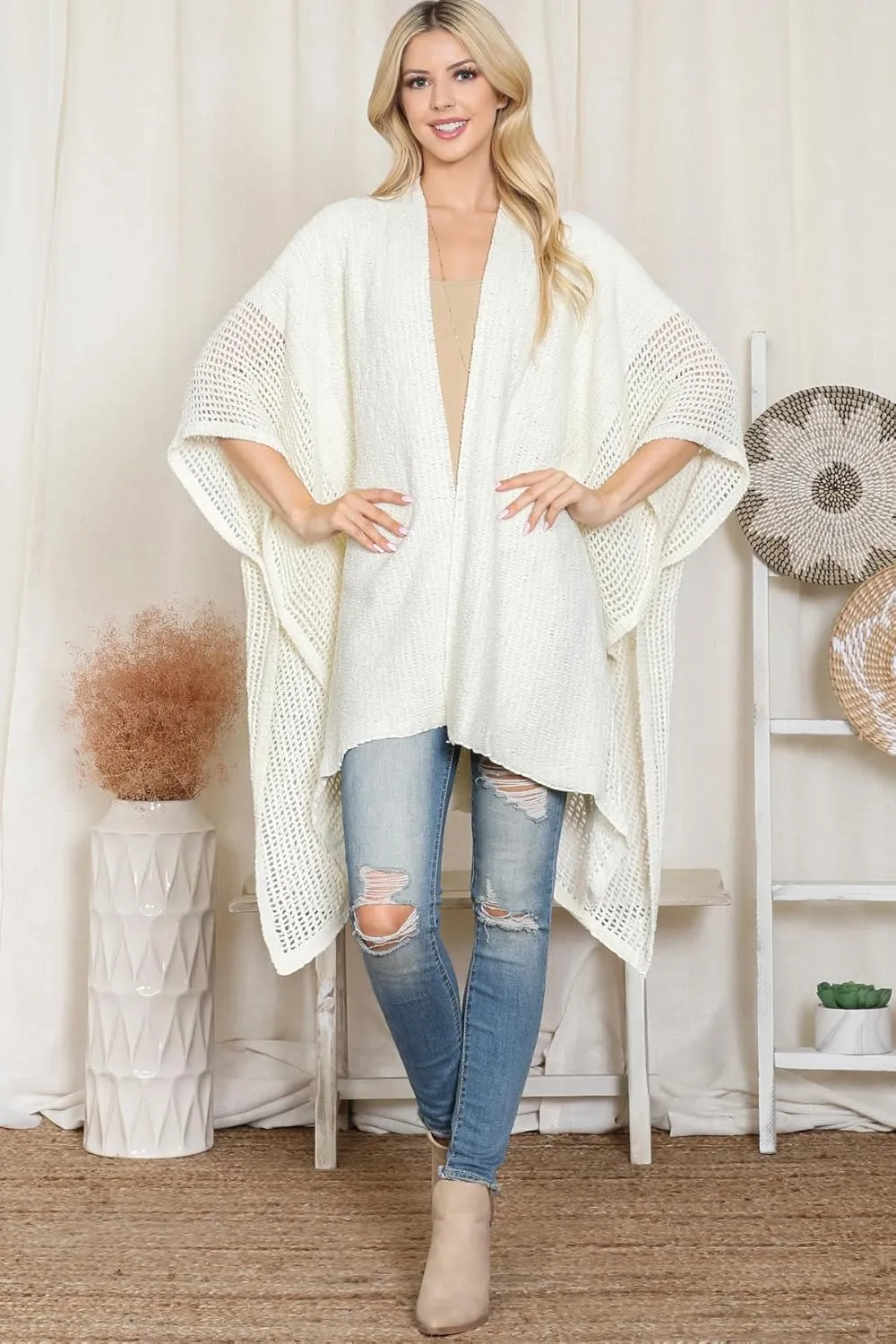 Bohemian Versatile Open Shawl Cardigan - Kimono Ruana, Convertible Poncho Blanket Vest, Sheer Beach Cover Up