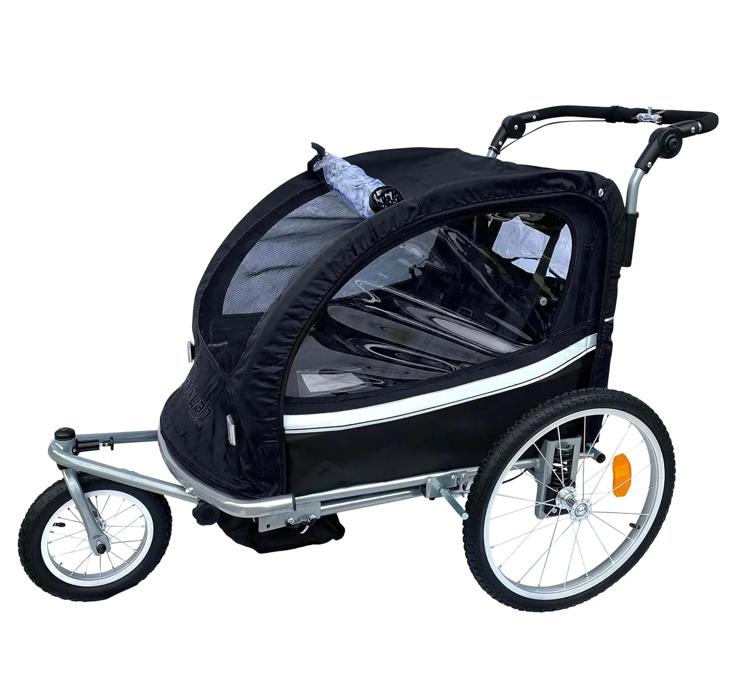 Booyah Strollers Double Child Baby Bike Bicycle Trailer, Jogger, Stroller with Suspension (Black)