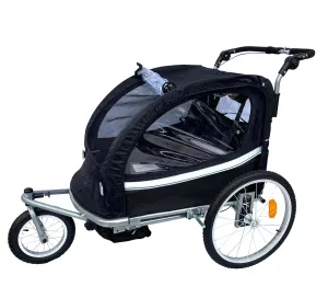 Booyah Strollers Double Child Baby Bike Bicycle Trailer, Jogger, Stroller with Suspension (Black)