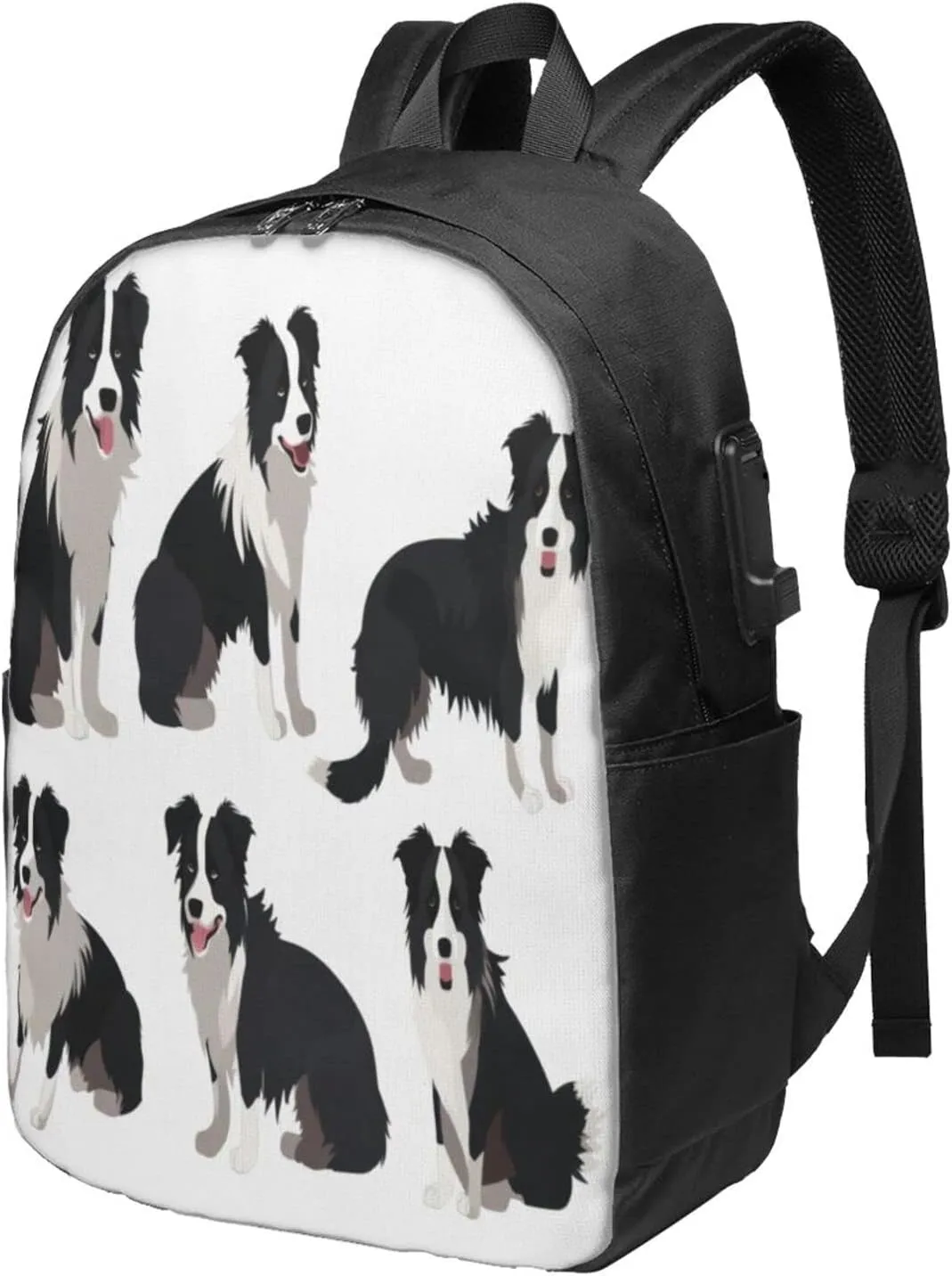 Border Collie Dog Travel Laptop Backpack for Women Men, 17 Inch Business Backpack with USB Charger Port