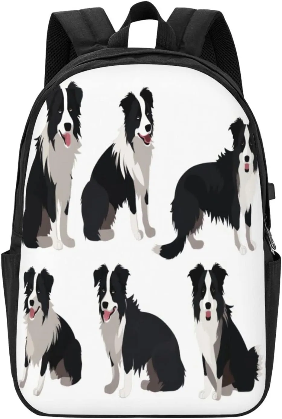 Border Collie Dog Travel Laptop Backpack for Women Men, 17 Inch Business Backpack with USB Charger Port