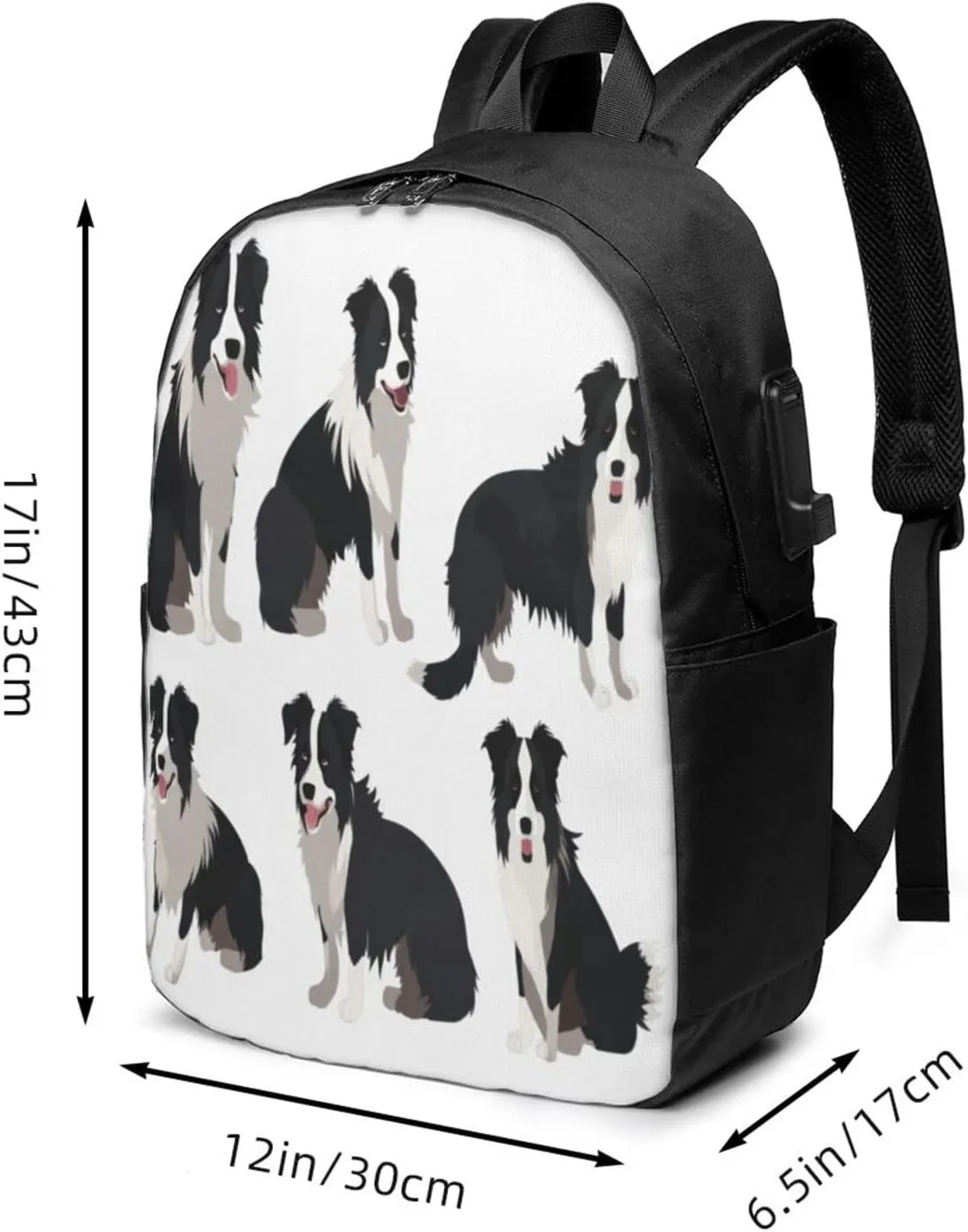 Border Collie Dog Travel Laptop Backpack for Women Men, 17 Inch Business Backpack with USB Charger Port