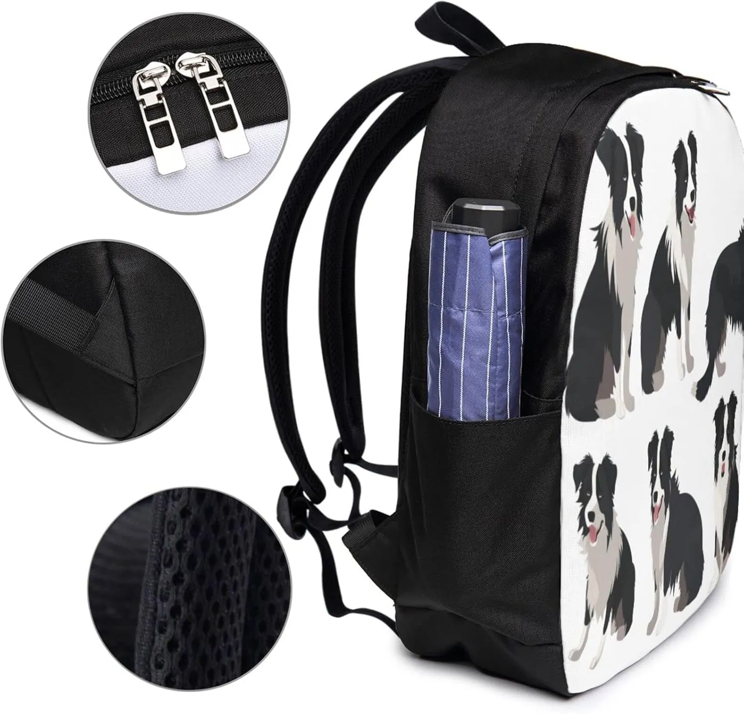 Border Collie Dog Travel Laptop Backpack for Women Men, 17 Inch Business Backpack with USB Charger Port