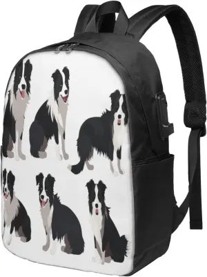 Border Collie Dog Travel Laptop Backpack for Women Men, 17 Inch Business Backpack with USB Charger Port