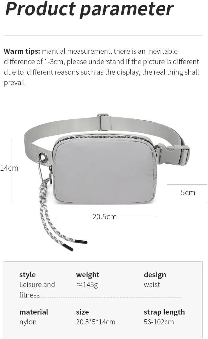 Bovagu Crossbody, Fashion Waist Bag, 57-102CM Long Strap Crossbody Bag, Plus Size Women/Men Waist Pack With Adjustable Strap For Sports. (Black Double zipper)