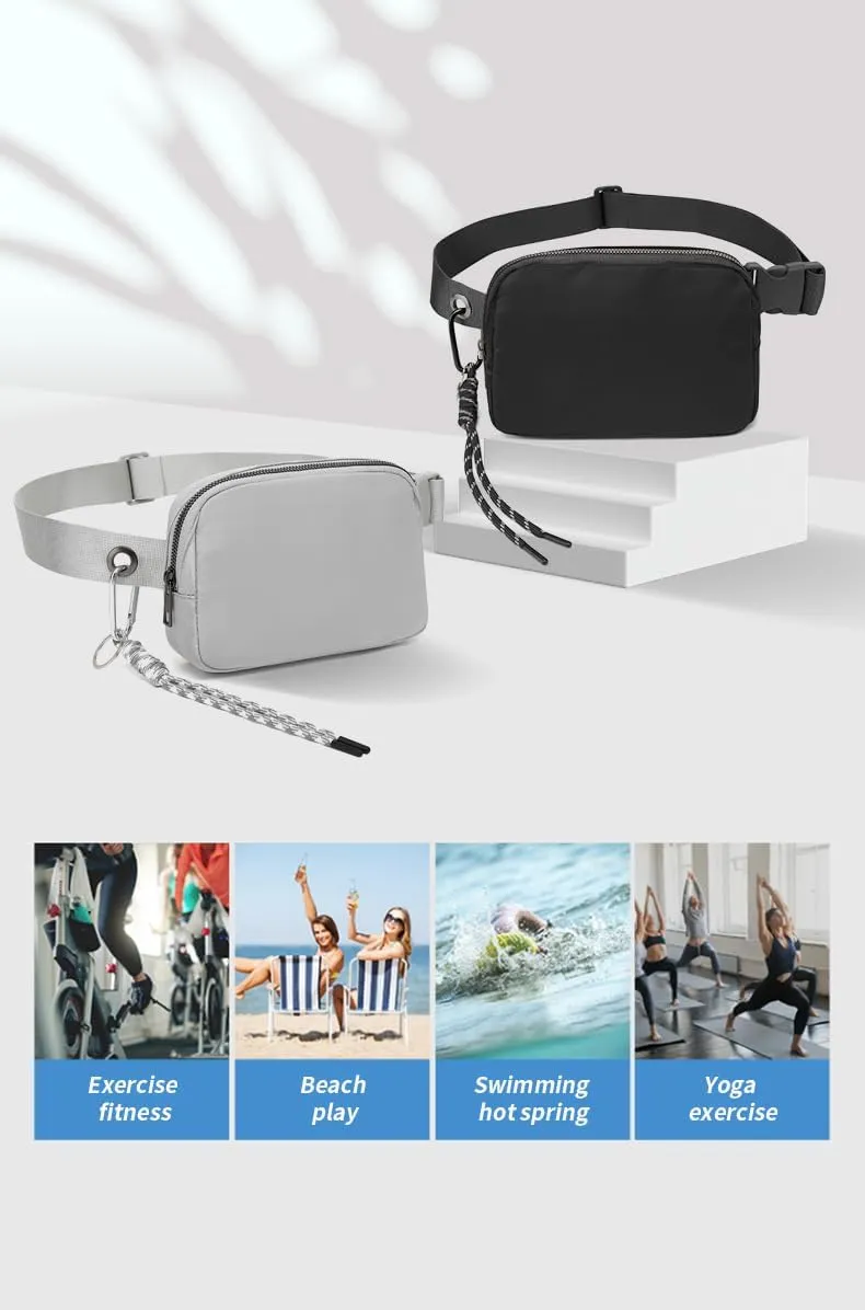 Bovagu Crossbody, Fashion Waist Bag, 57-102CM Long Strap Crossbody Bag, Plus Size Women/Men Waist Pack With Adjustable Strap For Sports. (Black Double zipper)