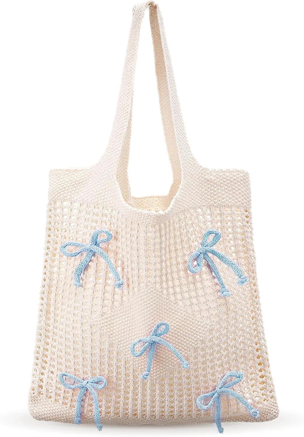 Bow Beach Bag Coquette Bow Tote Bag for Women Cute Preppy Shoulder Handbag for Girls Summer Beach Shopping