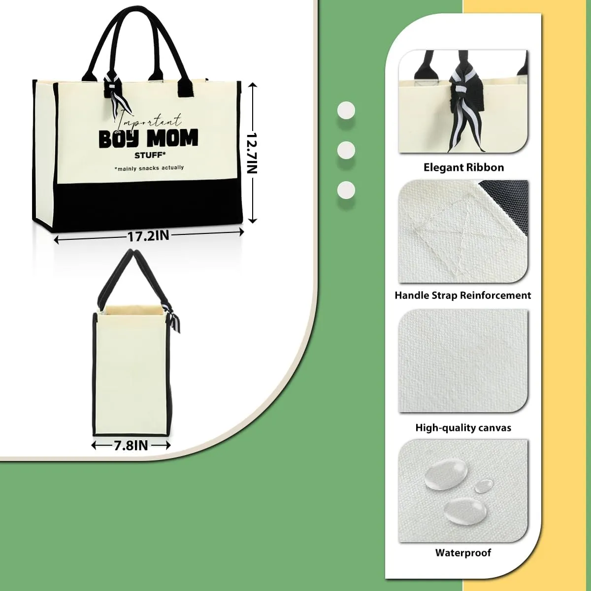 Boy & Girl Mom Gifts: Best Mom Ever Canvas Tote Bag - Beach, Grocery, Mothers Day & Birthday Gift
